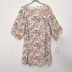 Ava James Women's PLus 1X Babydoll Cream White Rich Floral Oversized Dress NEW